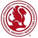 Red circular logo: Griffin with wings and text 