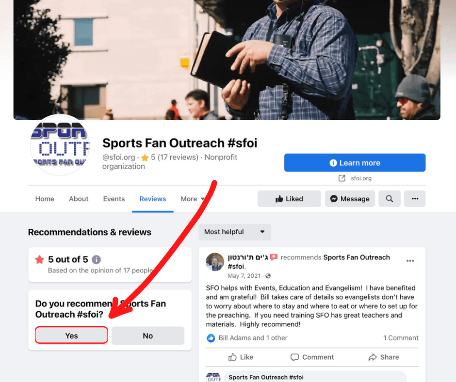 image of leaving a review Facebook