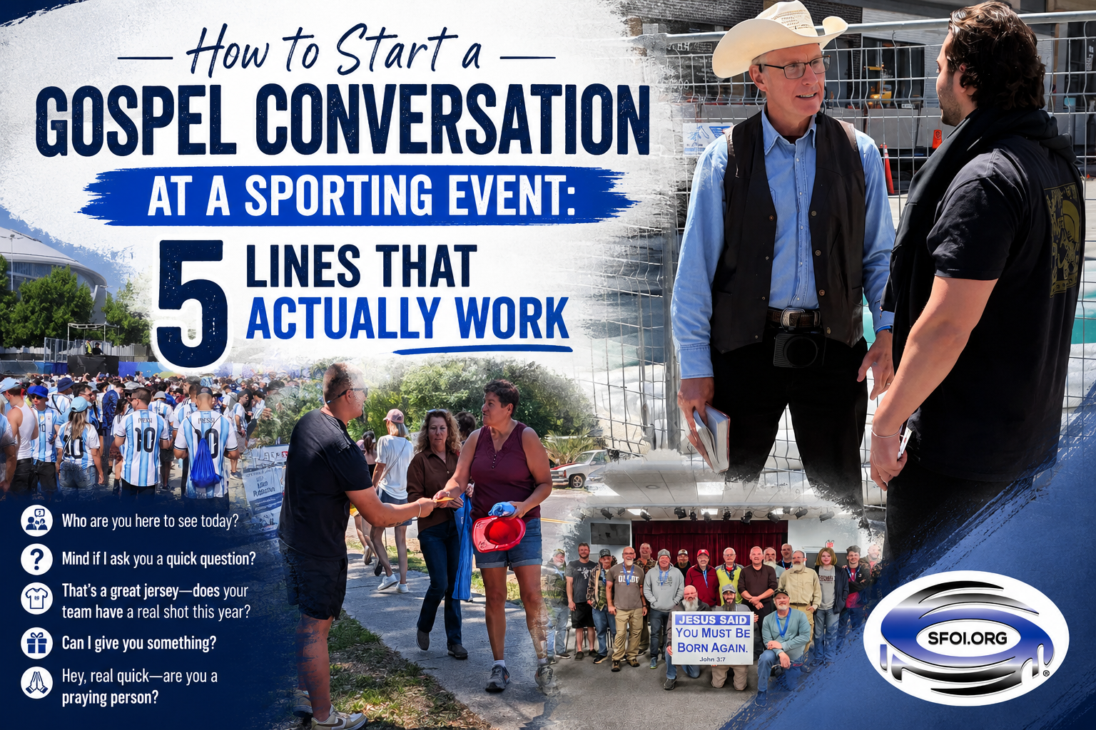 SFOI evangelist in a one-on-one Gospel conversation with a young man during a city outreach
