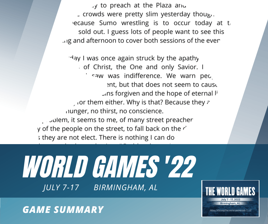 what is evangelism with Al Baker at the World Games Outreach
