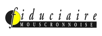 Logo de Fiduicaire Mouscronnoise, comportant un « f » stylisé et un cercle noir et jaune.