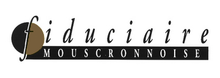 Logo pour Fiduicaire Mouscronnoise, texte en caractères noirs sur un cercle noir et beige.