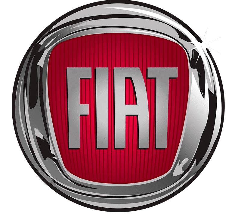 Logo Fiat su sfondo rosso con cornice circolare argentata