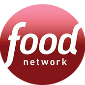 The food network logo is a red circle with the word food in white letters.
