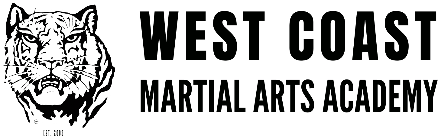 A black and white logo for west coast martial arts academy
