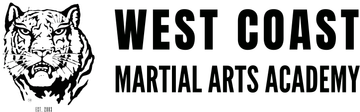 A black and white logo for west coast martial arts academy