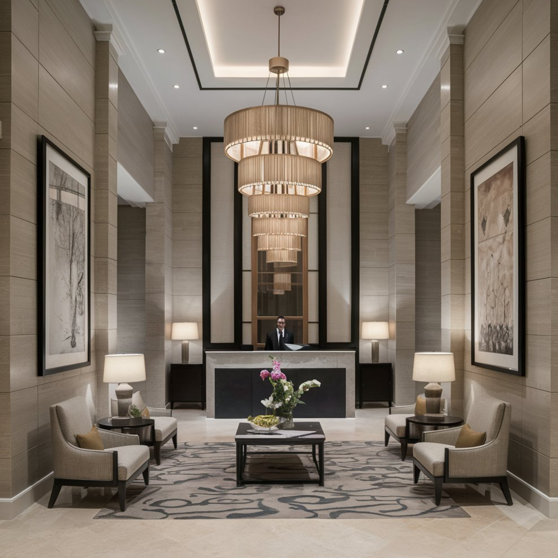 Hotel Lobby WIth Light Fixture — Commercial Picture Framing in Rockhampton City, QLD