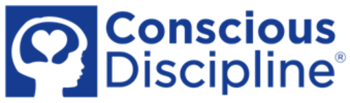 Logo for Conscious Discipline: A blue square with a white silhouette of a head containing a heart, followed by the text.