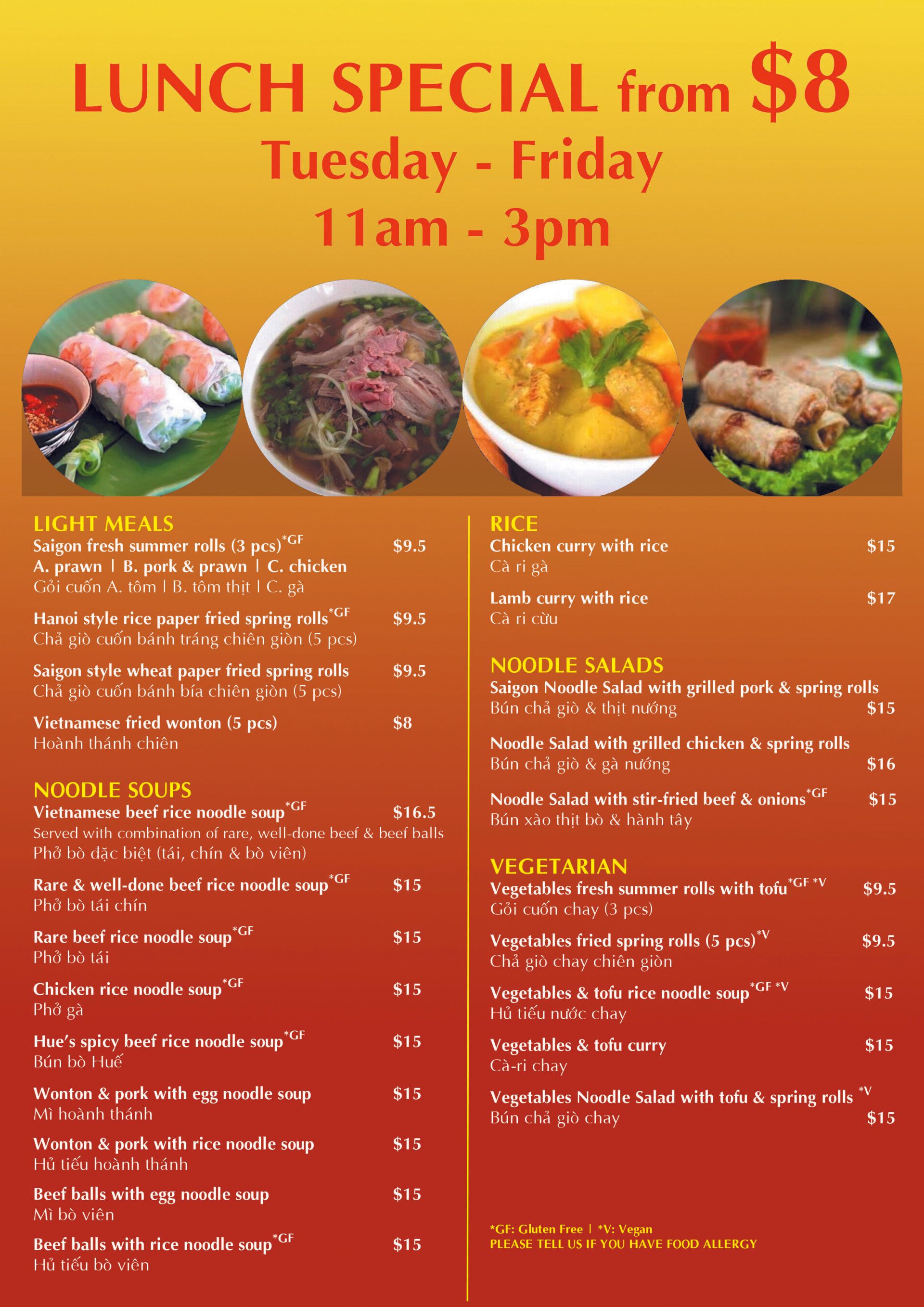 Lunch Special Menu
