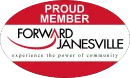 Proud member logo for Forward Janesville in red, black, and white with “experience the power of community.”