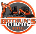 BOTHUN’S Equipment Rental logo with orange excavator and skid steer inside a gray and orange circle