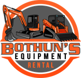 BOTHUN’S Equipment Rental logo with orange excavator and skid steer inside a gray and orange circle