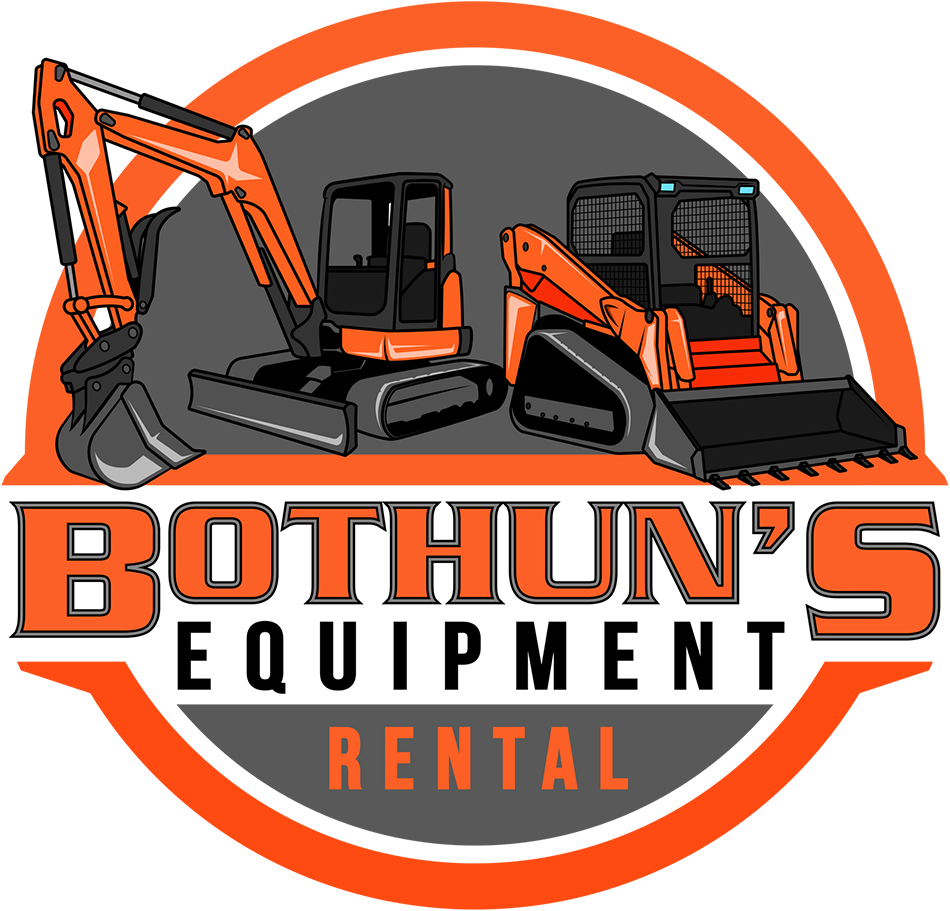 BOTHUN’S Equipment Rental logo with orange excavator and skid steer inside a gray and orange circle