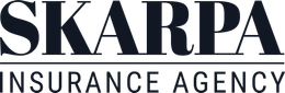 The logo for the skarpa insurance agency is black and white.