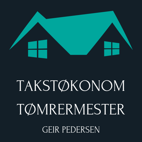 Turkis hustaklogo med vinduer og tekst: TAKTEKKENTREPRENØR SNØMPER, GEIR PEDERSEN