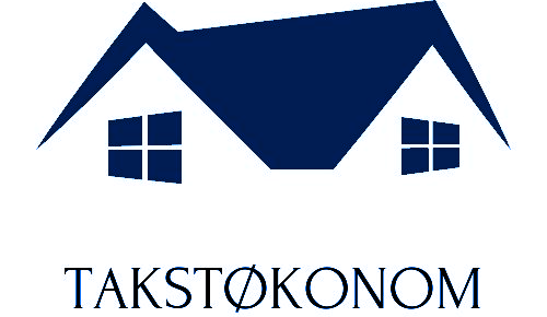 Blå hustaklogo med vinduer og teksten «TAKSTØKONOM» under