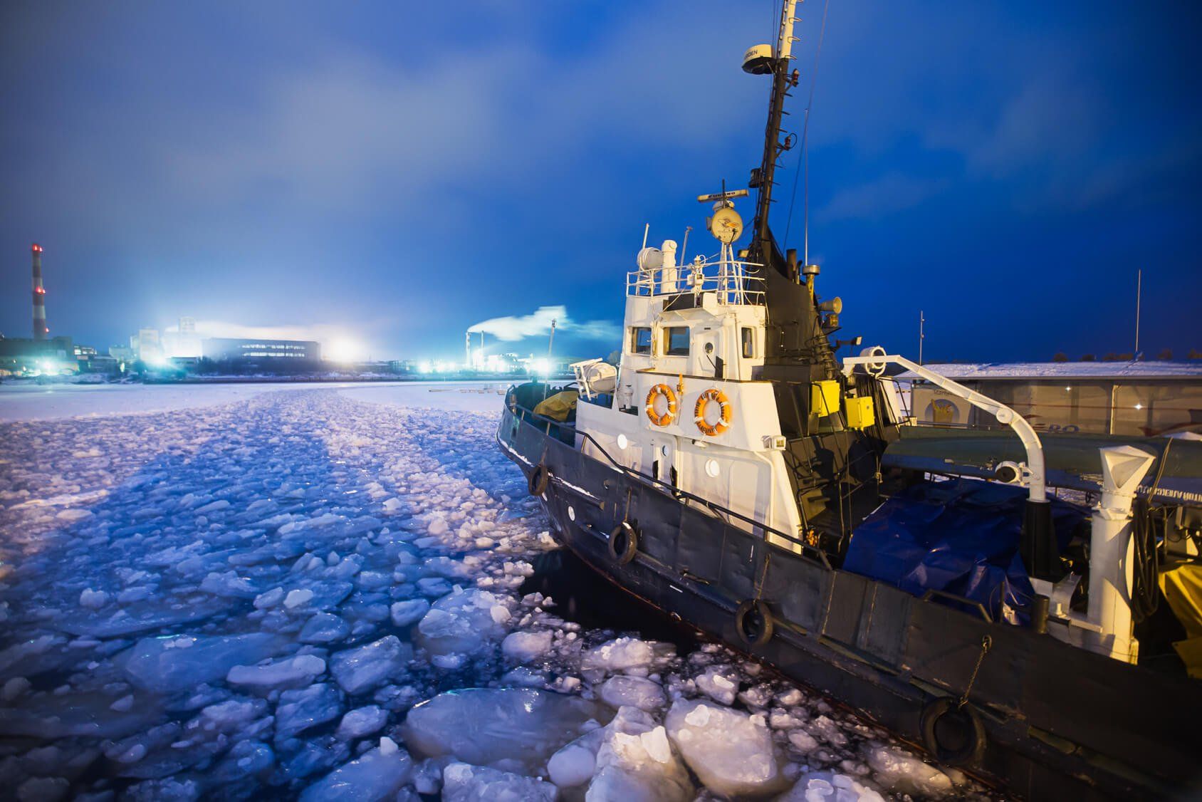 Boat in an icy ocean