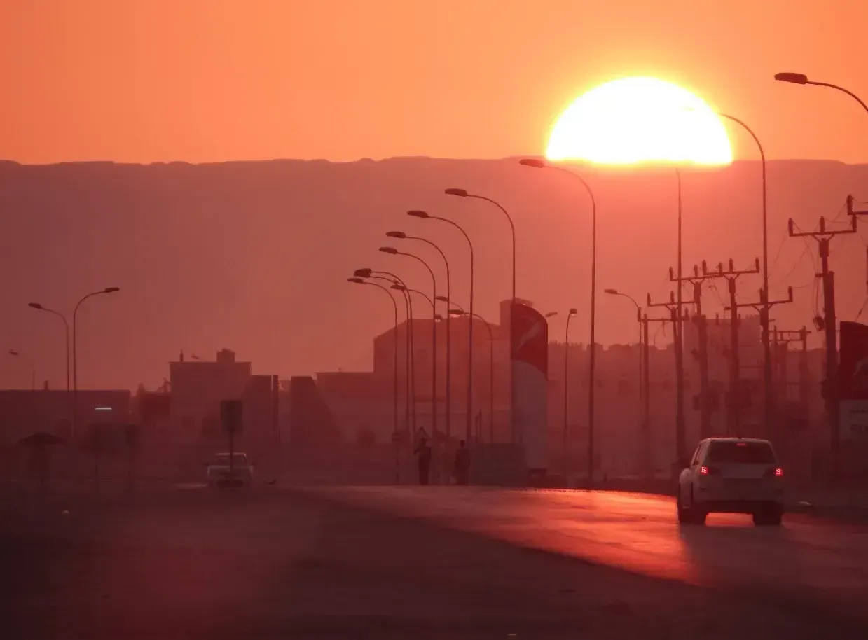 Sunset on the road