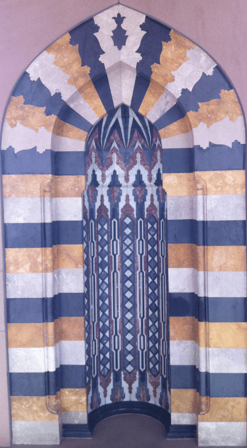 Blue and yellow patterned archway
