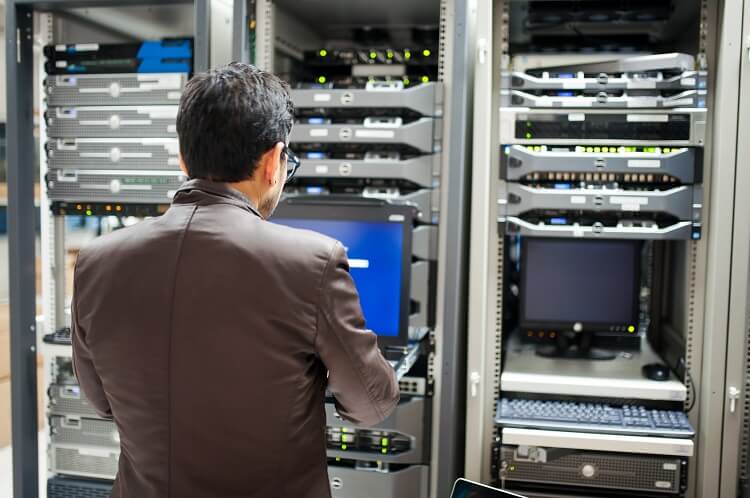 Person working in a server room