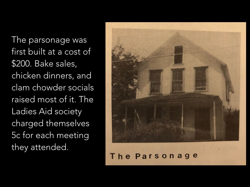 A black and white photo of a building with the words the parsonage at the bottom