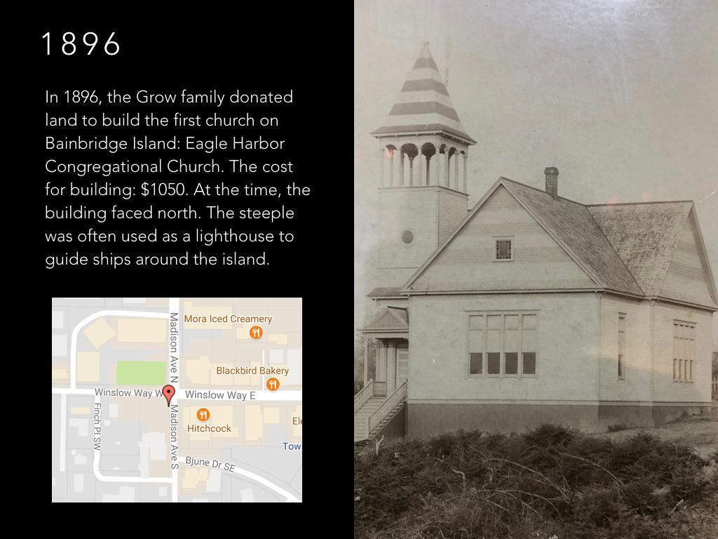 A black and white photo of a church from 1896