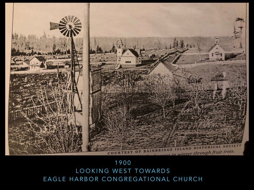 A black and white photo of eagle harbor longnega tional church