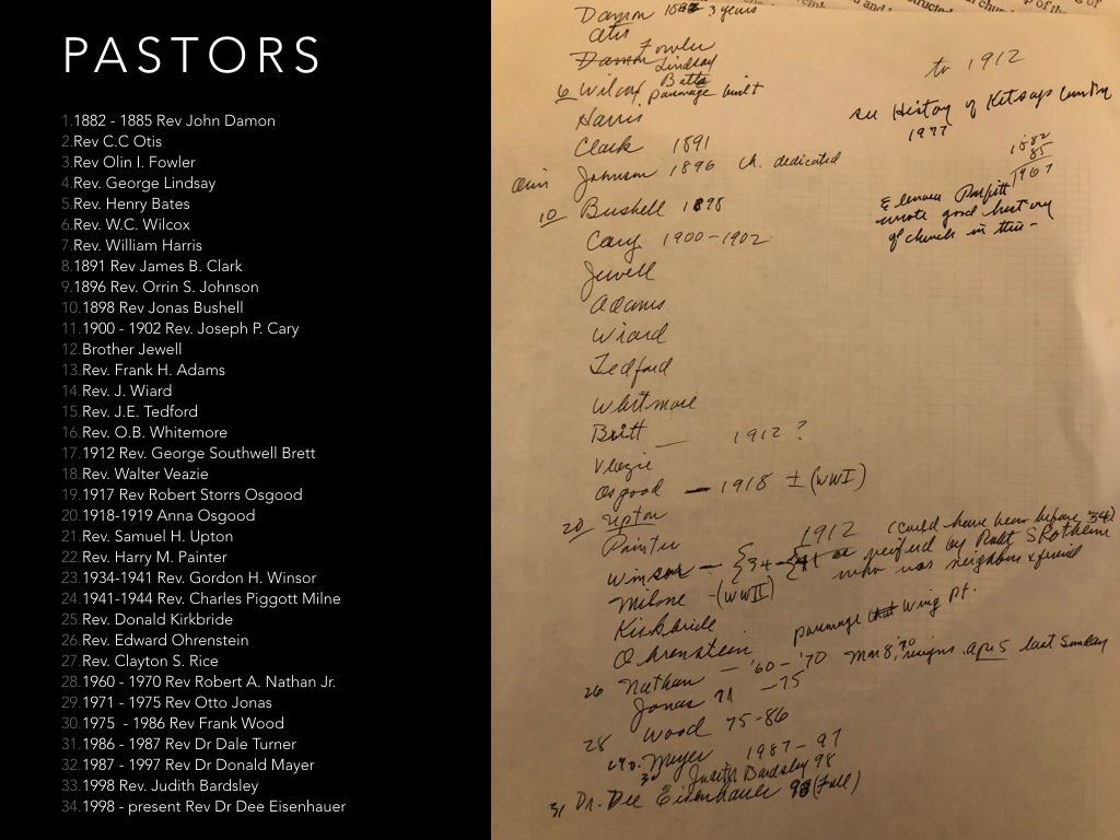 A list of pastors is written on a piece of paper