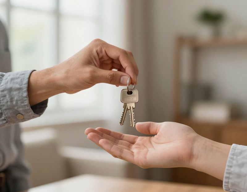 Illustration of an agent handing house keys to a client
