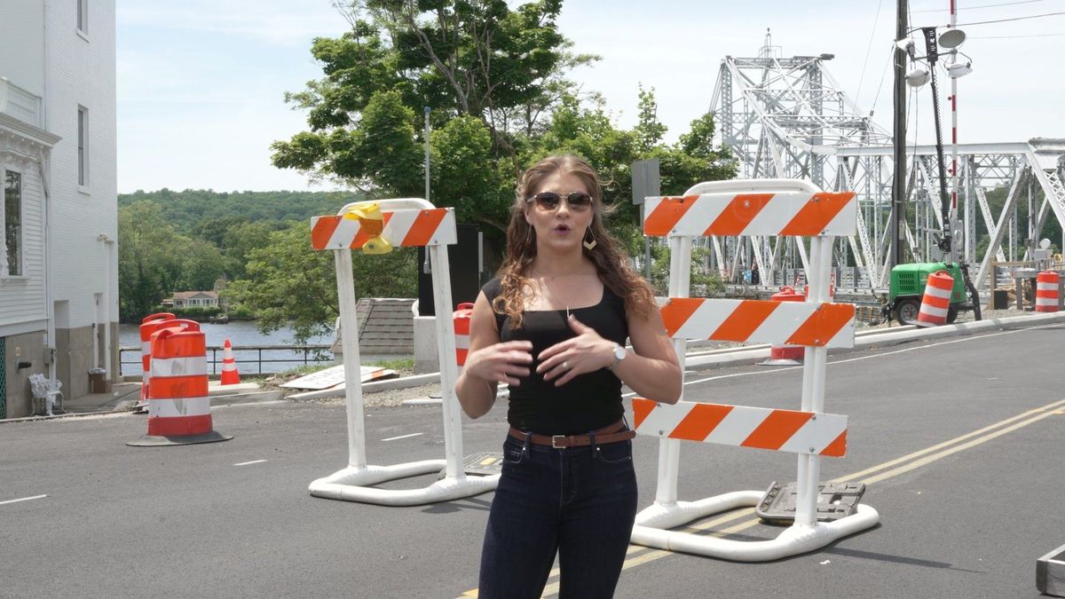Elise Palacios presents beside the bridge in East Haddam