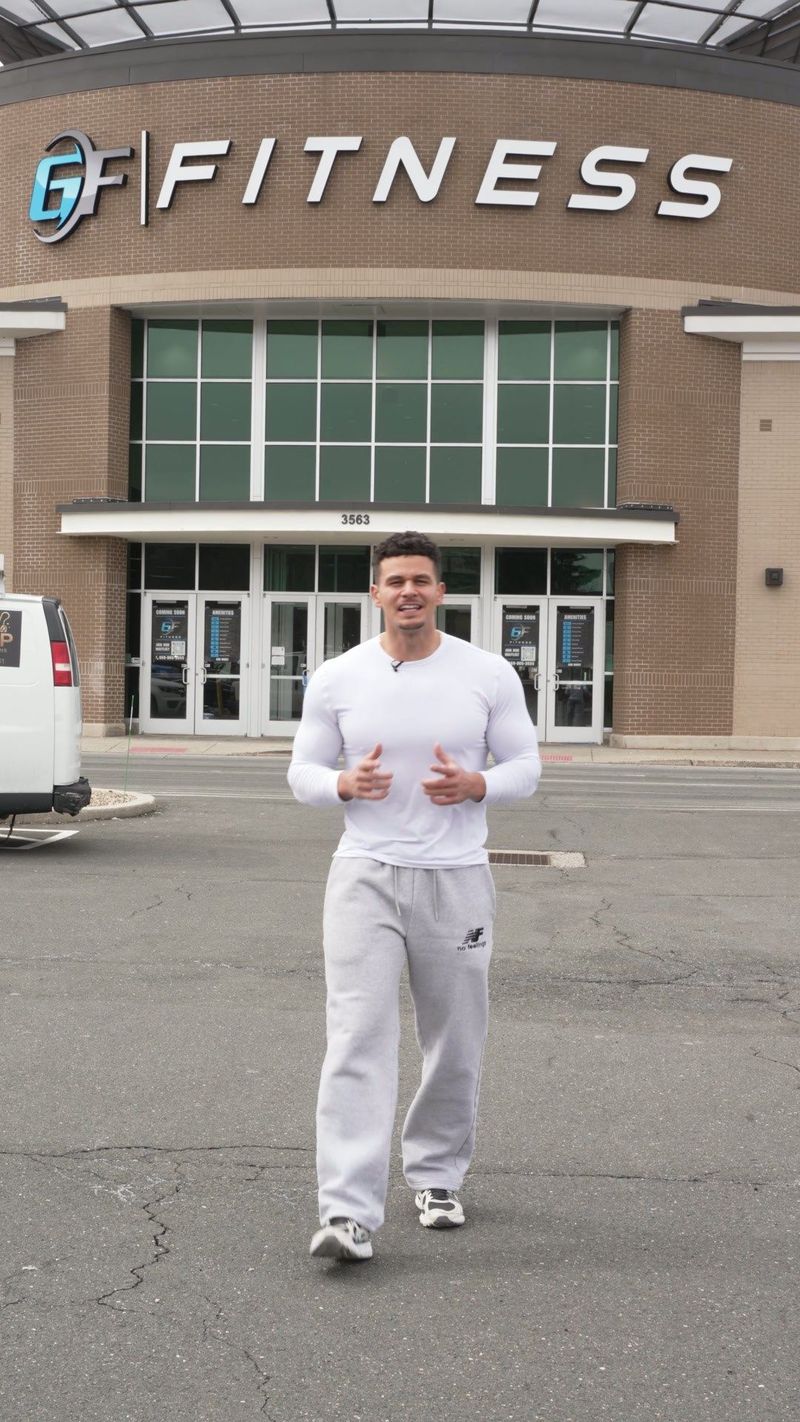 Anthony outside the GF Fitness entrance — video frame