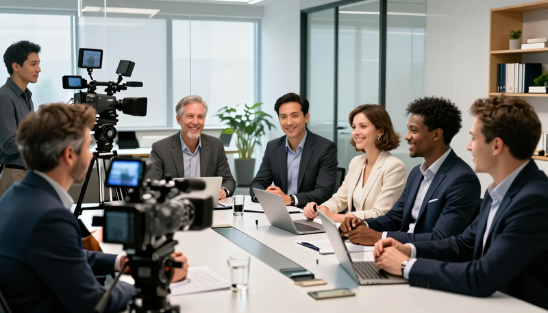 Smiling consultants collaborating in an office