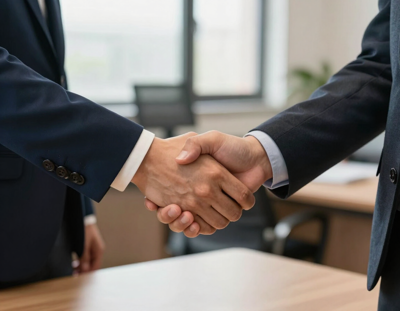 Illustration of a handshake over an office table
