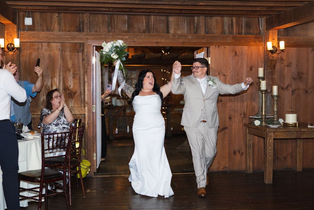 Sadie and Mat make their reception entrance into the barn