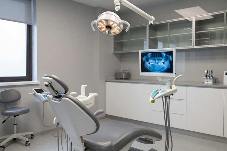 Modern periodontal treatment room with 3D scan monitor