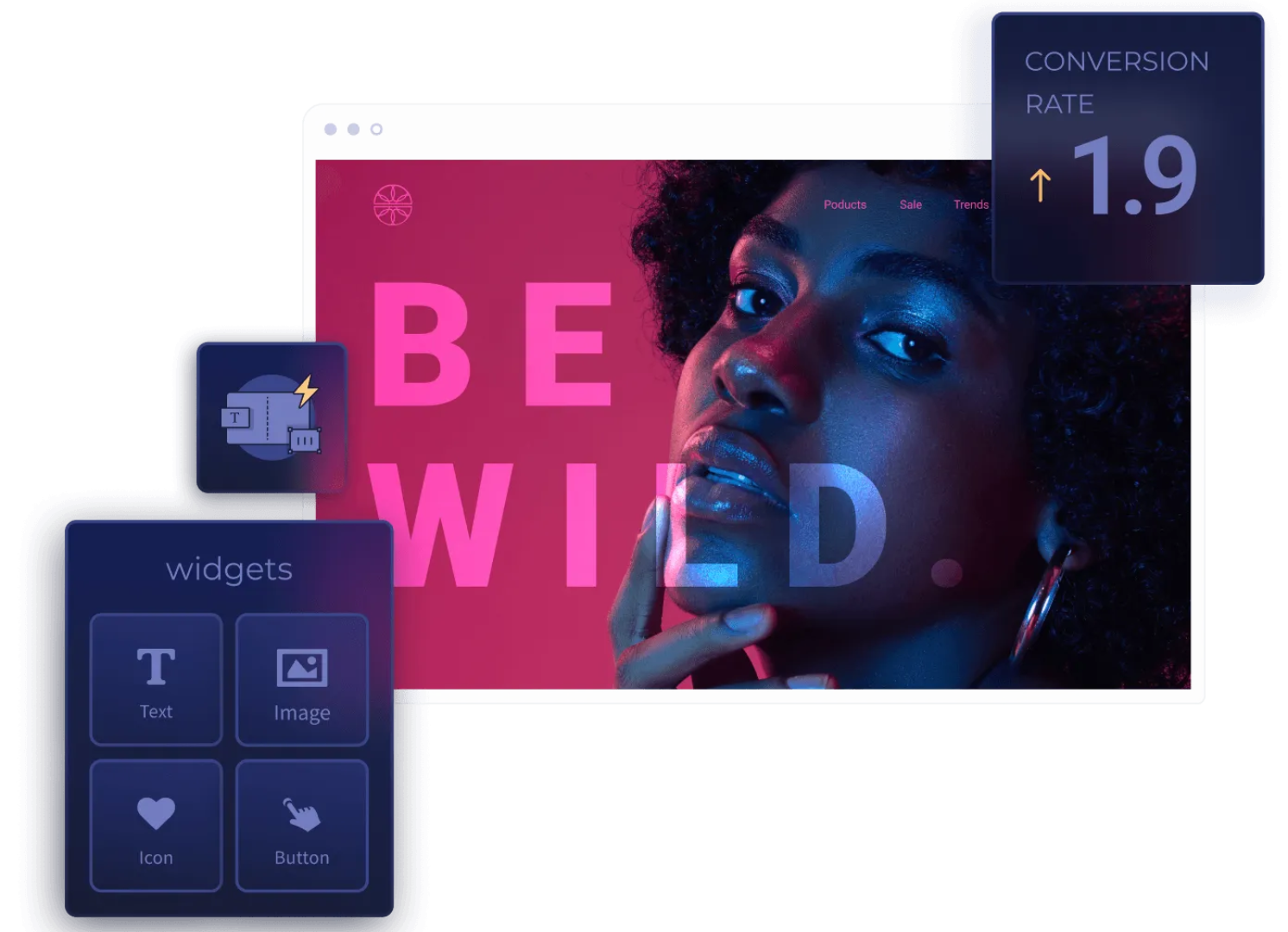Web Design Website showing Widgets and Conversion Rate increases