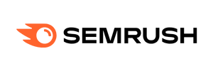 The semrush logo is orange and black and has a flame on it.