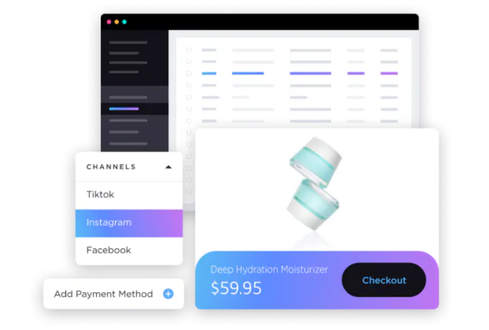 A screenshot of a website with two jars of moisturizer and a checkout button.