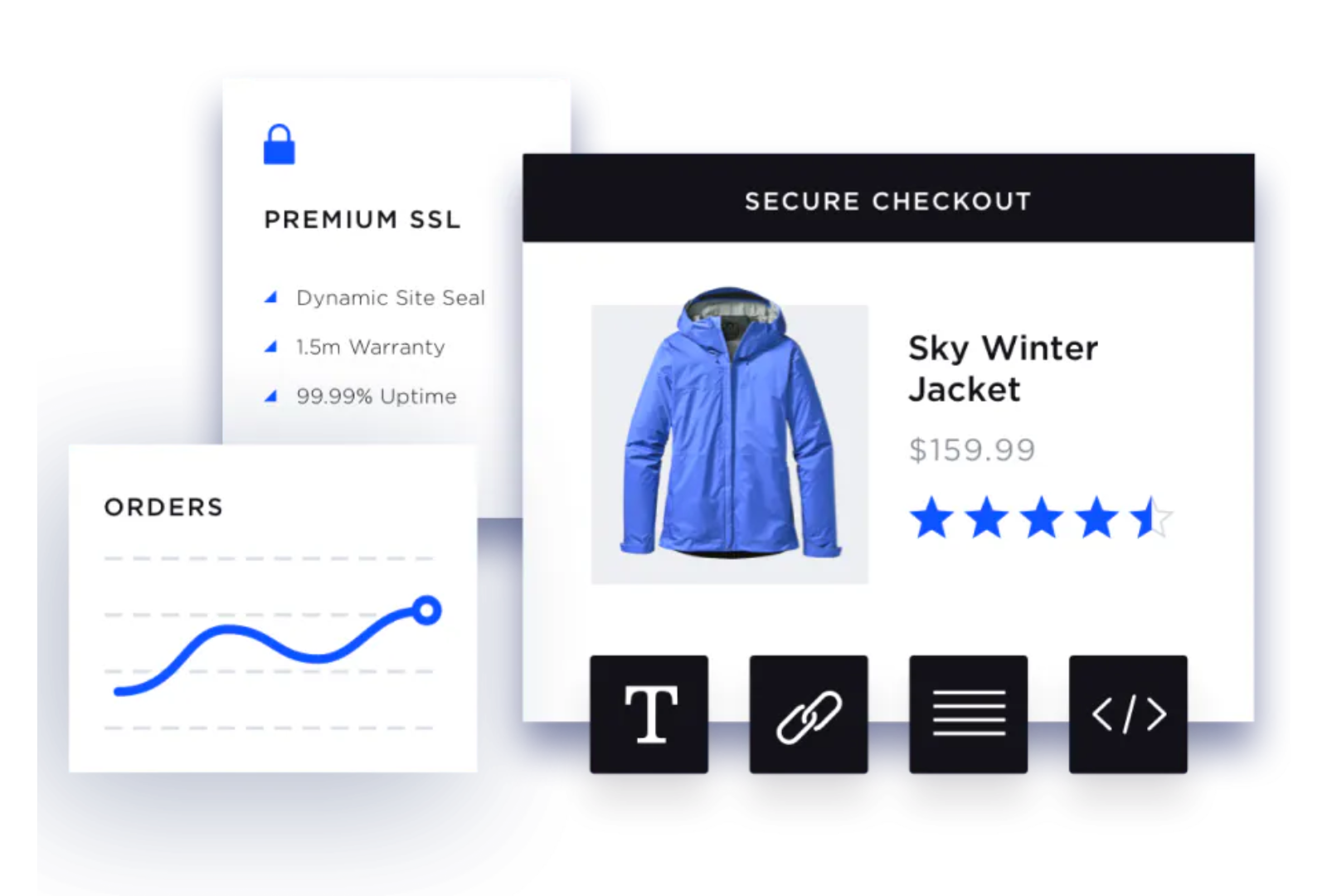 A picture of a blue jacket on a website.