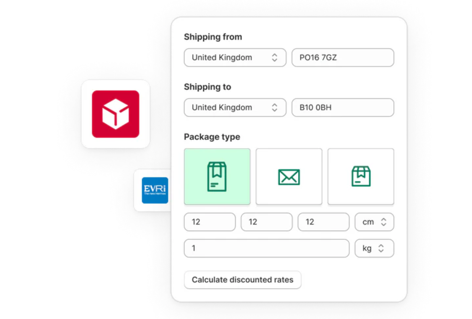 A screenshot of a shipping calculator on a website.