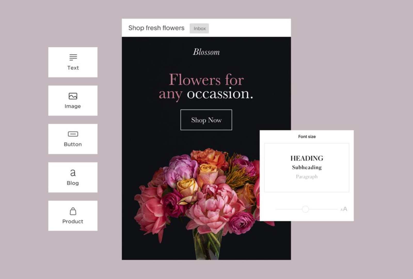 A screenshot of a website advertising flowers for any occasion.