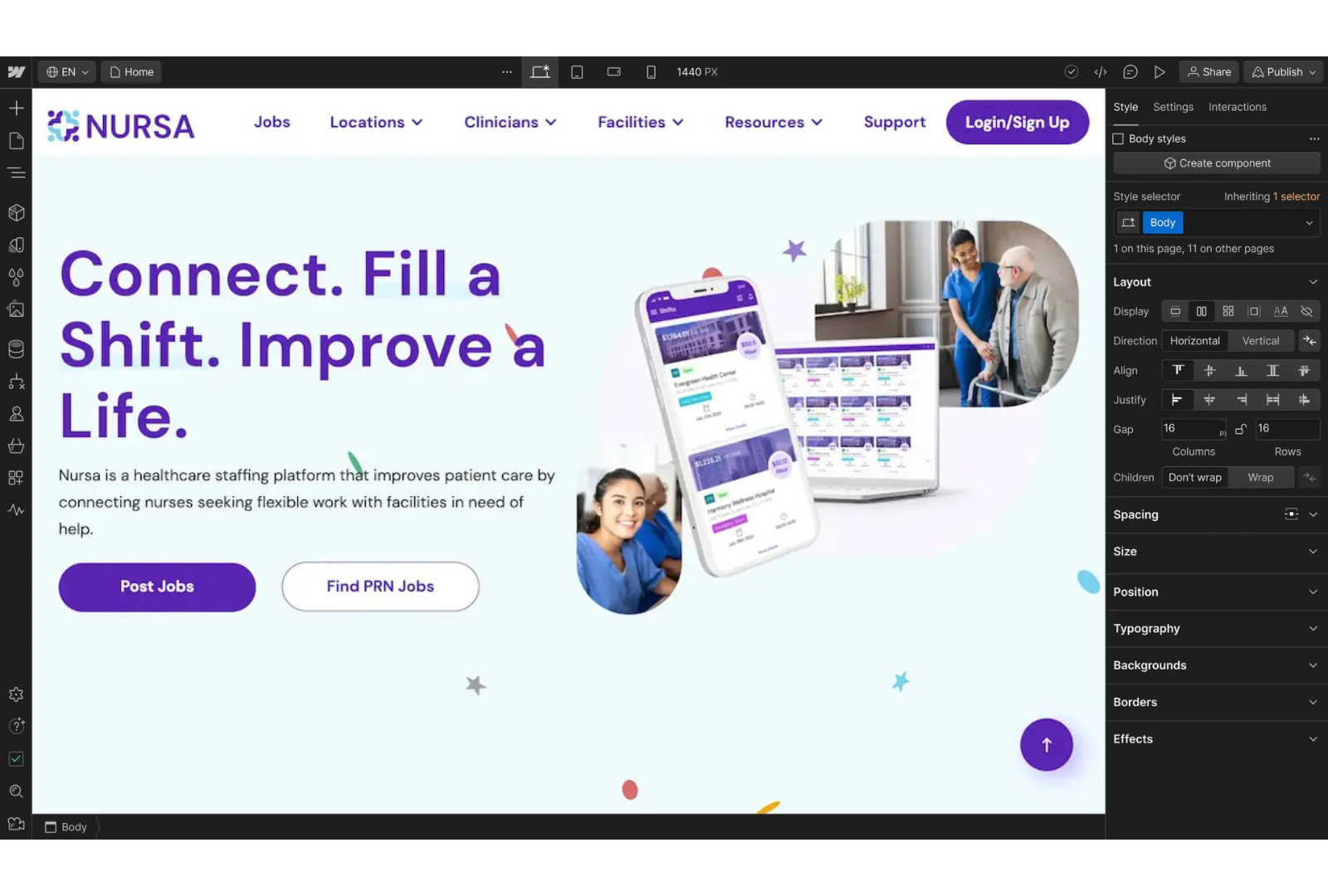 A screenshot of a website that says `` connect , fill a shift , improve a life . ''