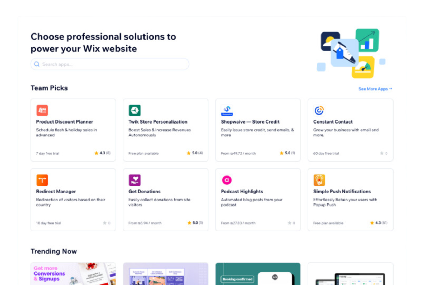 A screenshot of a website where you can choose professional solutions to power your website.