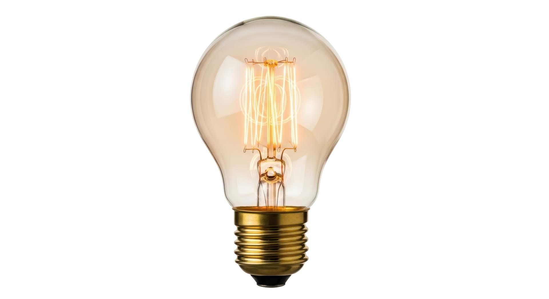 Vintage-style lightbulb with amber glass and visible filament, brass base.