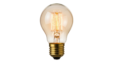 Vintage-style lightbulb with amber glass and visible filament, brass base.