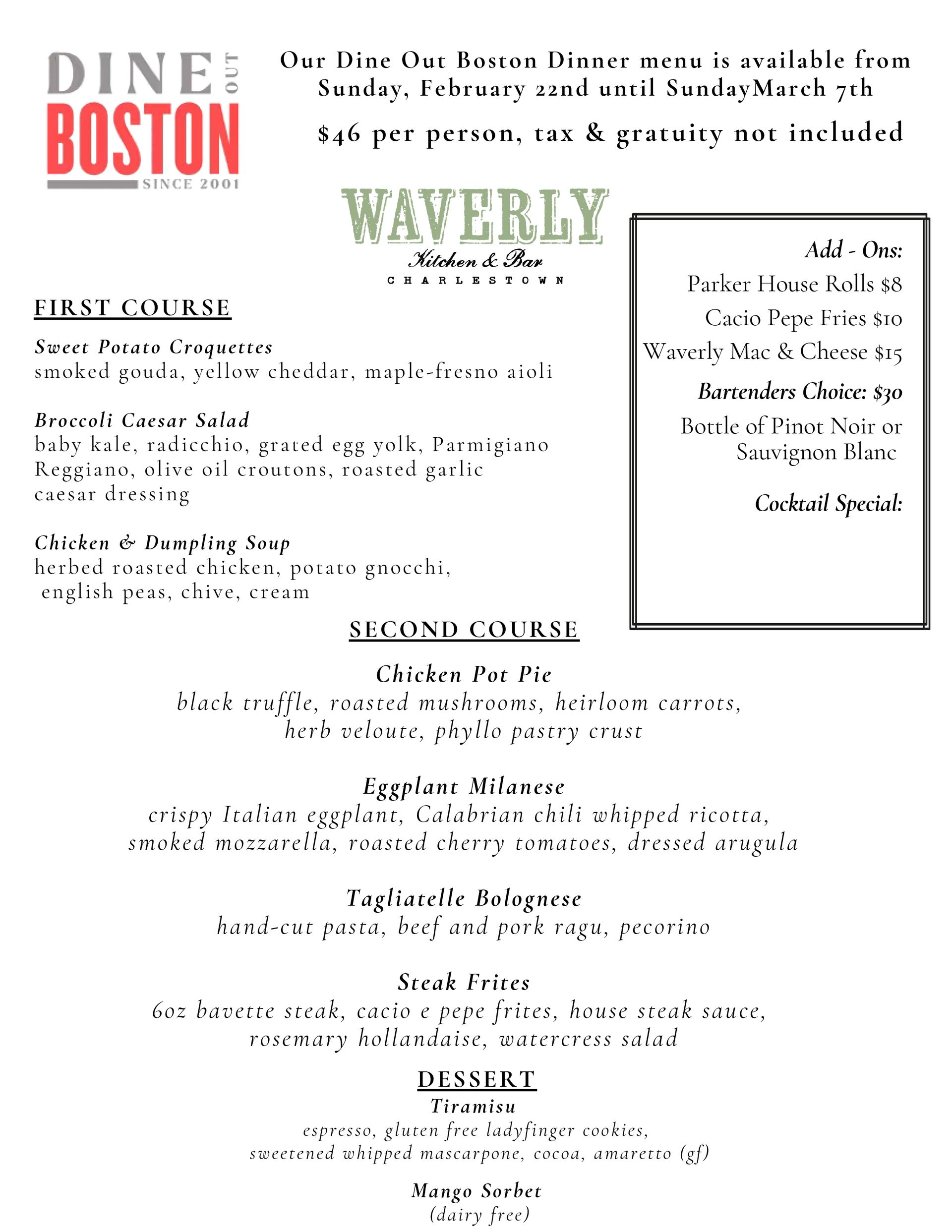 Waverly Kitchen & Bar is a restaurant located in Boston's Charlestown neighborhood.