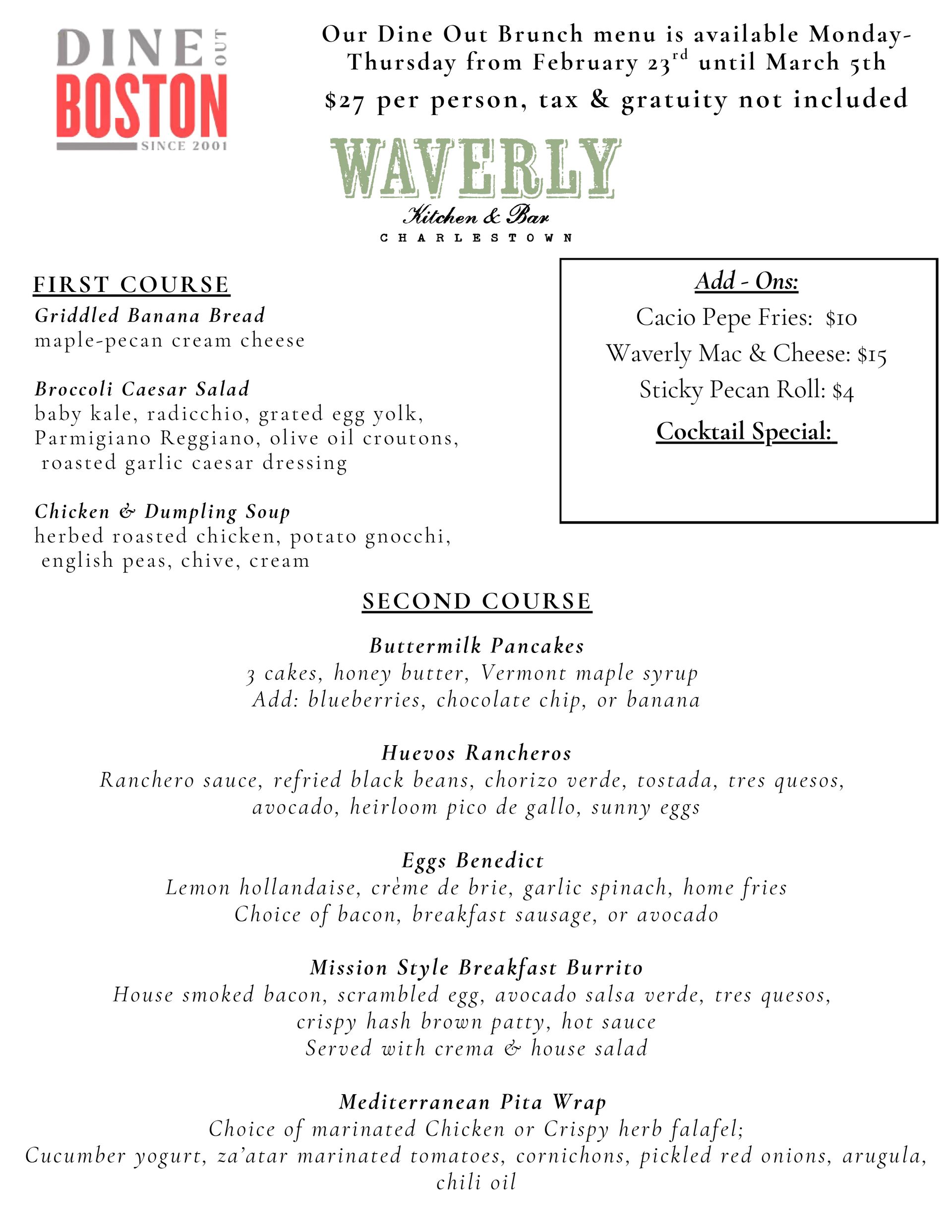 Waverly Kitchen & Bar is a restaurant located in Boston's Charlestown neighborhood.
