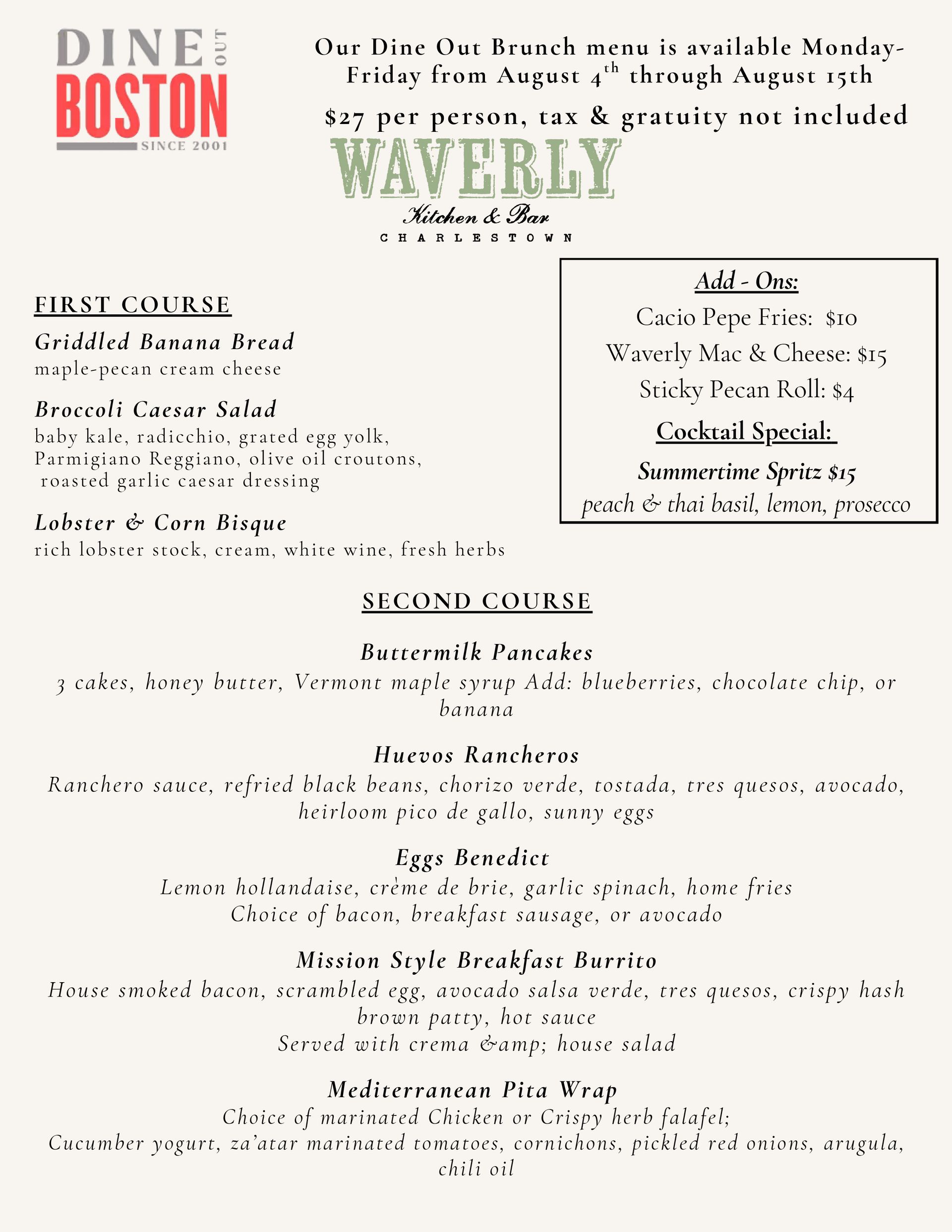 Waverly Kitchen & Bar is a restaurant located in Boston's Charlestown neighborhood.