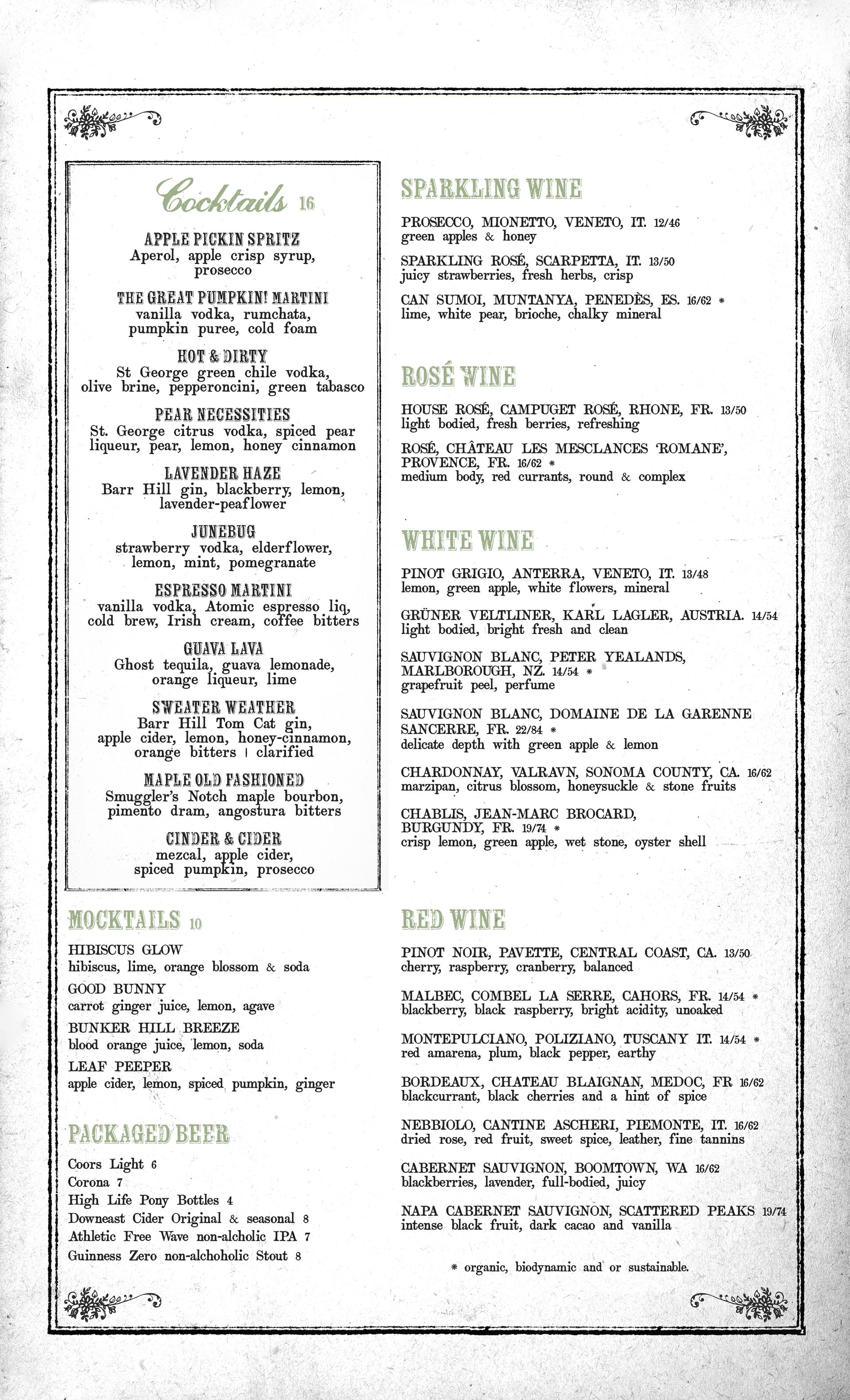 Waverly Kitchen & Bar dinner menu with burgers, sandwiches, salads and dinner dishes in Charlestown Boston