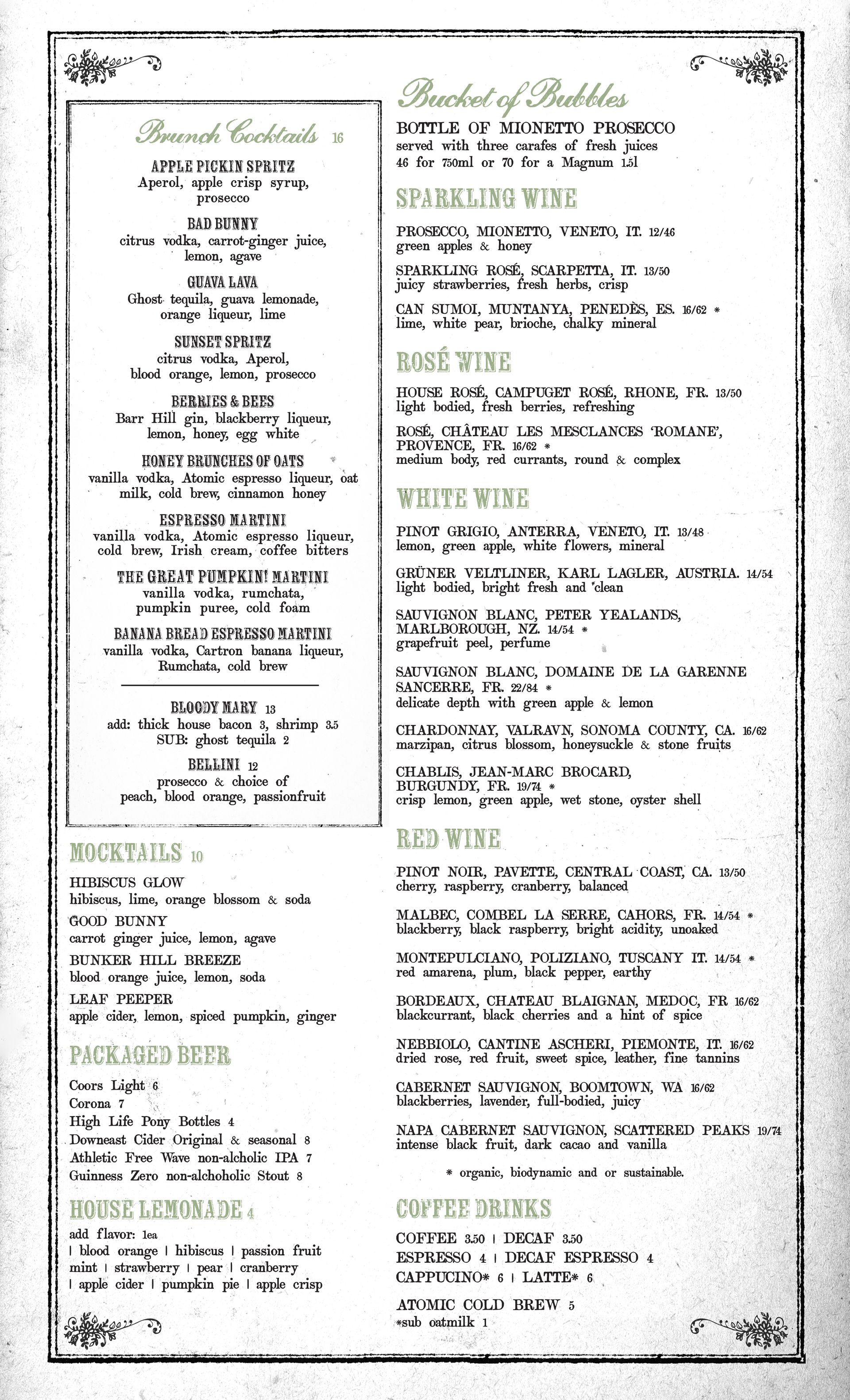 Waverly Kitchen & Bar weekend breakfast and brunch menu items in Charlestown Boston